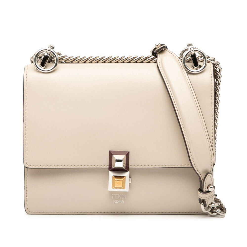 FENDI Cream Leather Shoulder Bag